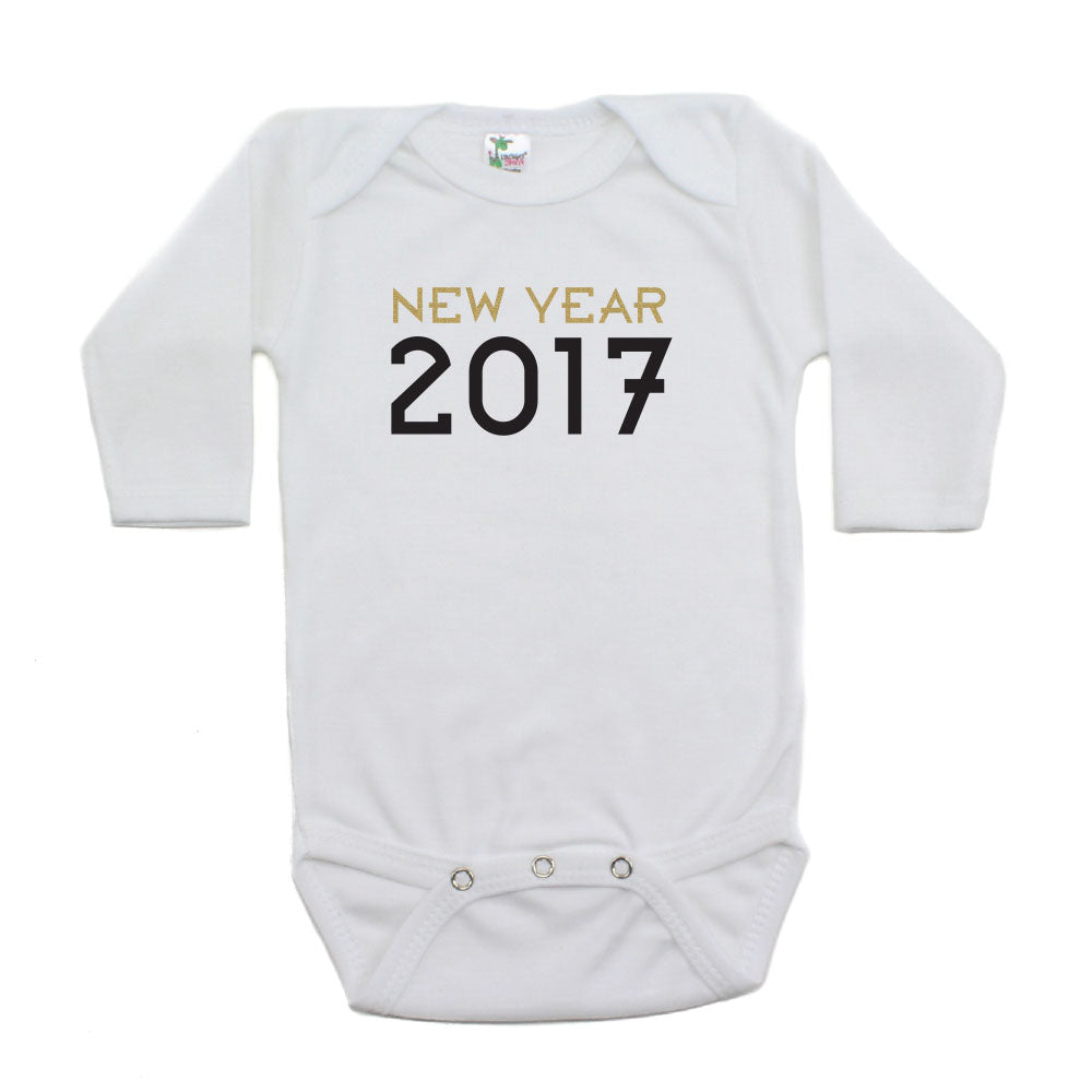 New Year 2017 Long Sleeve 100% Cotton Bodysuit