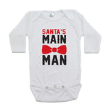 Christmas Santa's Main Man Long Sleeve 100% Cotton Bodysuit,
