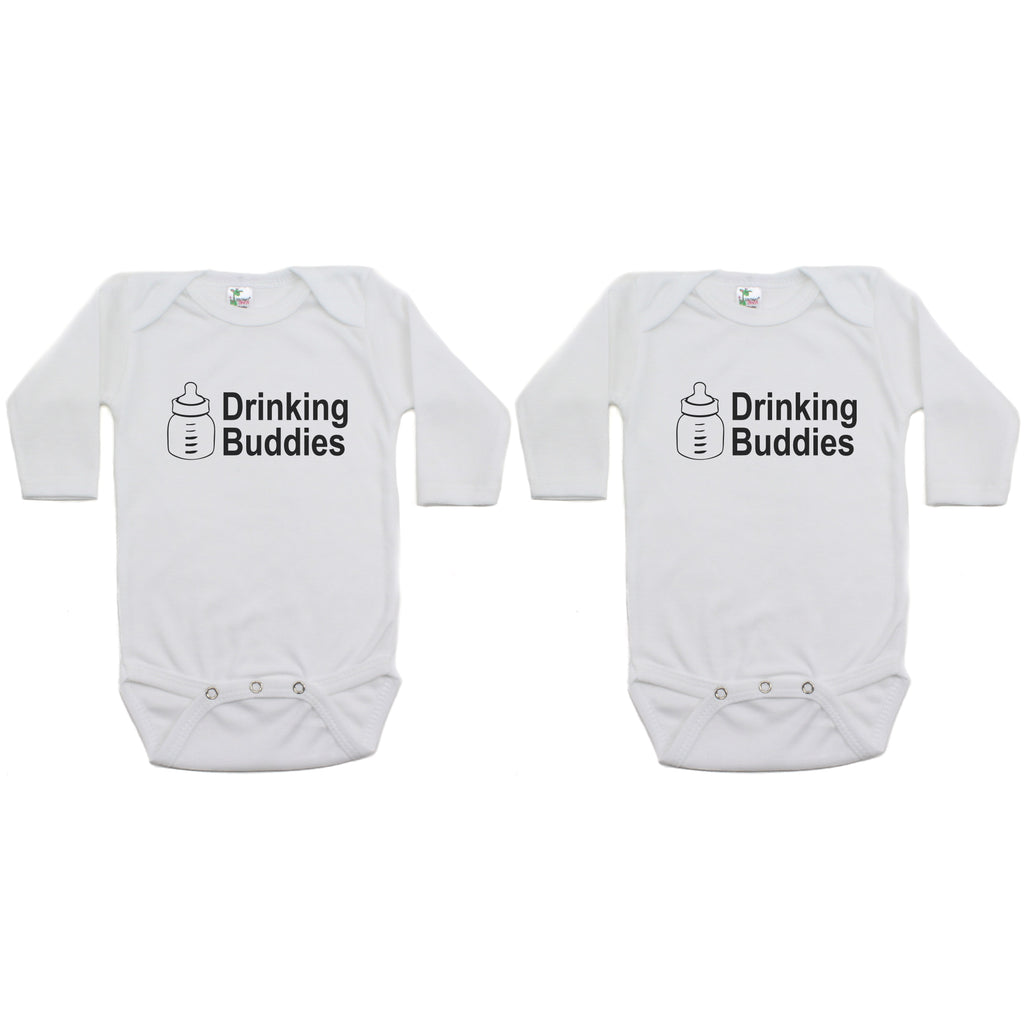 Milk Drinking Buddies Twin Set Long Sleeve Infant Bodysuit