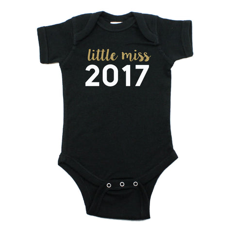 New Years Little Miss 2017 Short Sleeve 100% Cotton Bodysuit