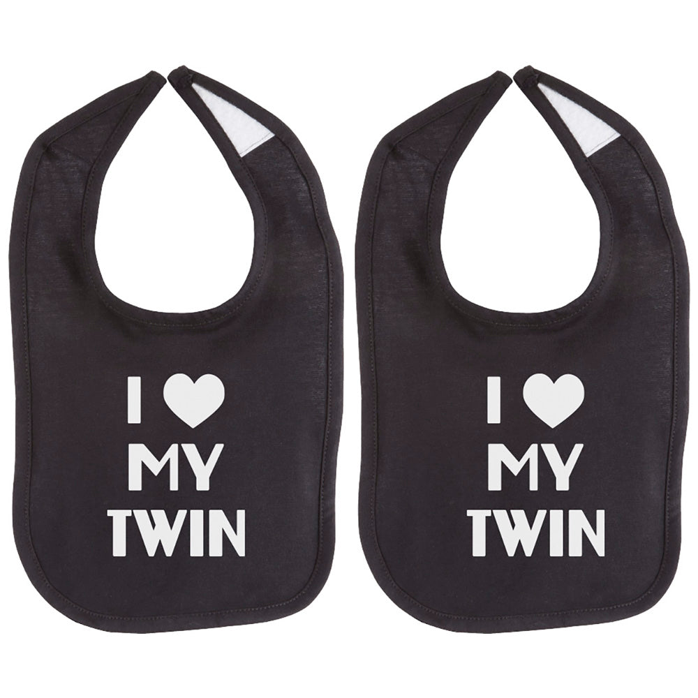 I Love My Twin Unisex Newborn Baby Soft 100% Cotton Bib Set