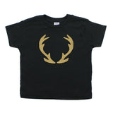 Christmas Deer Antlers Gold Glitter Outline Toddler Short Sleeve T-Shirts