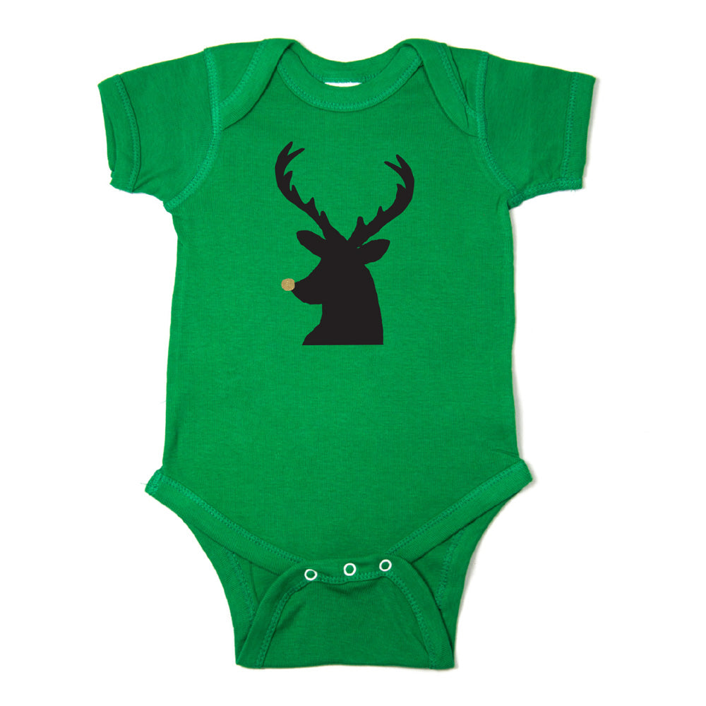 Christmas Black Reindeer w/ Glitter Nose Short Sleeve Infant Bodysuit