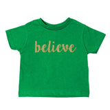 Christmas Gold Glitter Believe Toddler Short Sleeve T-Shirts