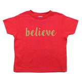 Christmas Gold Glitter Believe Toddler Short Sleeve T-Shirts