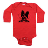 Minnie Mouse with Bow Peeking Long Sleeve 100% Cotton Bodysuit