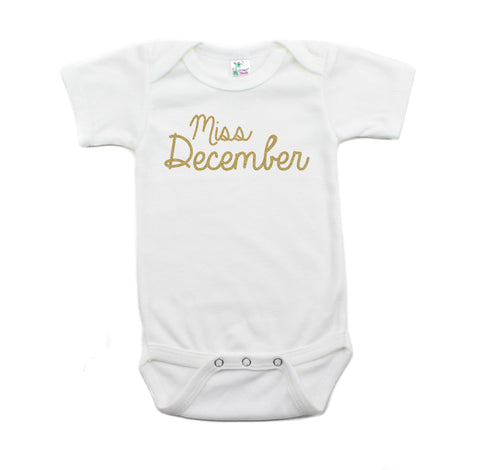Miss December Glitter Short Sleeve Infant Bodysuit
