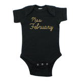 Miss February Glitter Short Sleeve Infant Bodysuit