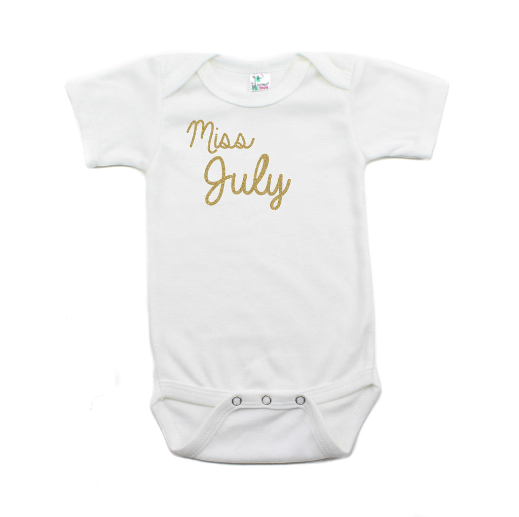 Miss July Glitter Short Sleeve Infant Bodysuit
