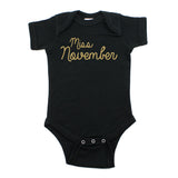 Miss November Glitter Short Sleeve Infant Bodysuit