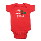 Christmas Joy Love Peace Mistletoe Short Sleeve Infant Bodysuit