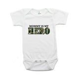 Military Mommy Is My Hero Short Sleeve Infant Baby Bodysuit with Camo Accent