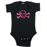 Pink Glitter Scribble Skull Short Sleeve Baby Infant Bodysuit
