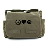Peace Sign Heart Dog Paw Print Army Canvas Messenger/Diaper Shoulder Bag