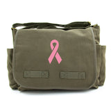 Breast Cancer Awareness Vintage Army Canvas Messenger Bag Pink Ribbon
