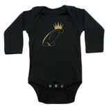 Gold Glitter Queen Q with Crown Long Sleeve Baby Infant Bodysuit