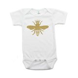 Gold Glitter Queen Bee with Crown Short Sleeve Baby Infant Bodysuit