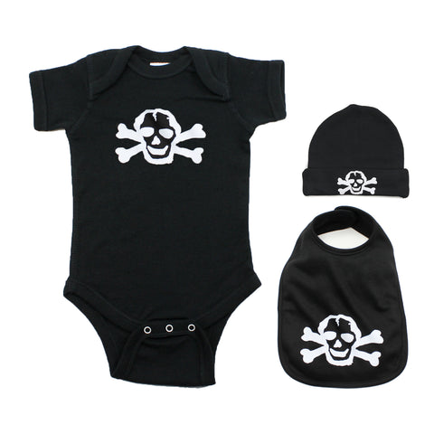 White Scribble Skull Unisex-Baby 3 Piece Short Sleeve Gift Set