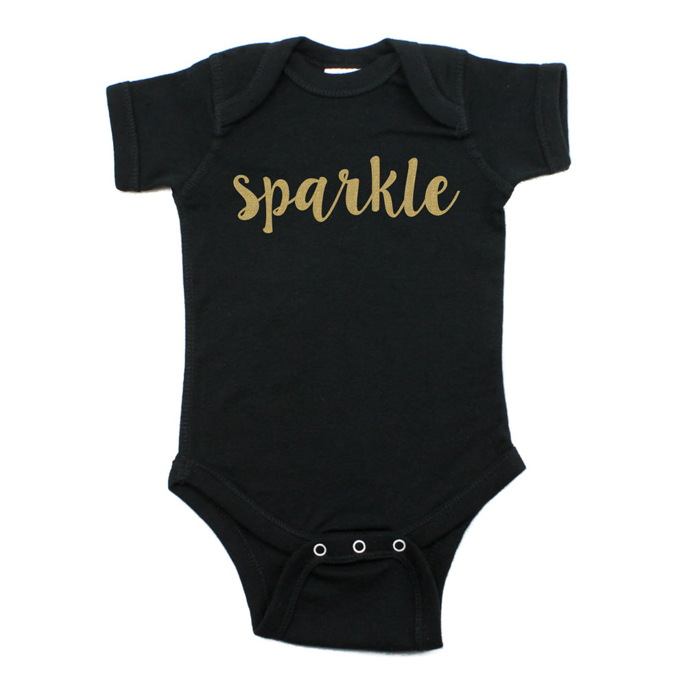 Christmas Sparkle with Gold Glitter Short Sleeve Infant Bodysuit