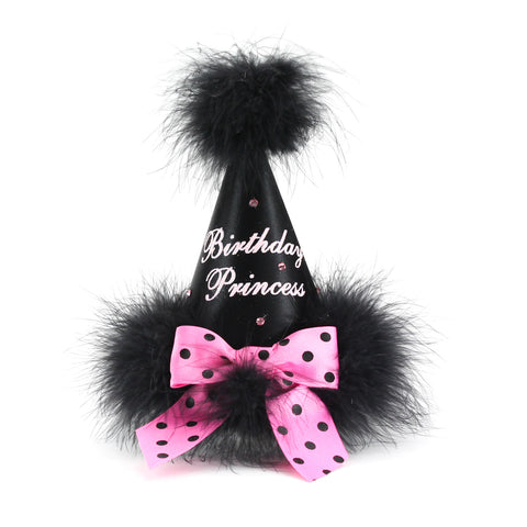 Black with Pink Polka Dot Bow Birthday Princess Party Hat
