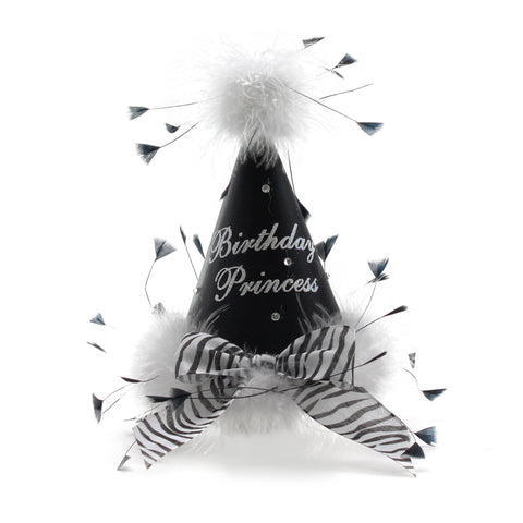 Black with Zebra Stripe Bow Birthday Princess Party Hat