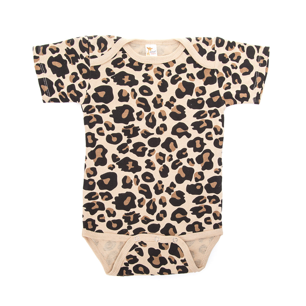 Tan Leopard Pattern Short Sleeve Bodysuit