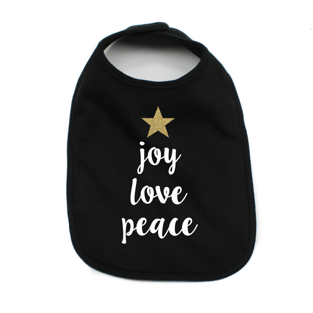 Christmas Joy Love Peace Tree Glitter Star Soft Cotton Infant Bib