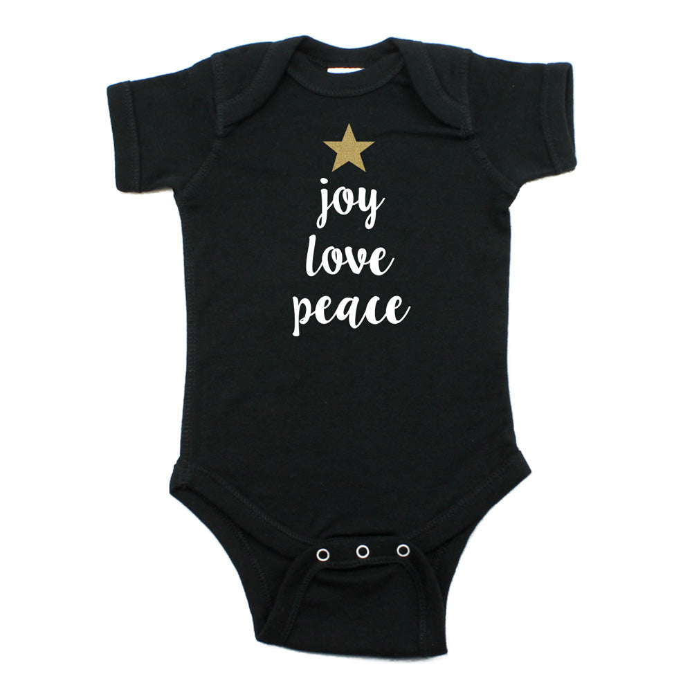 Christmas Joy Love Peace Tree Glitter Star Short Sleeve Infant Bodysuit