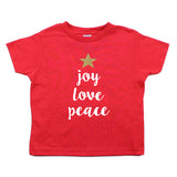 Christmas Joy Love Peace Tree Glitter Star Toddler Short Sleeve T-Shirts